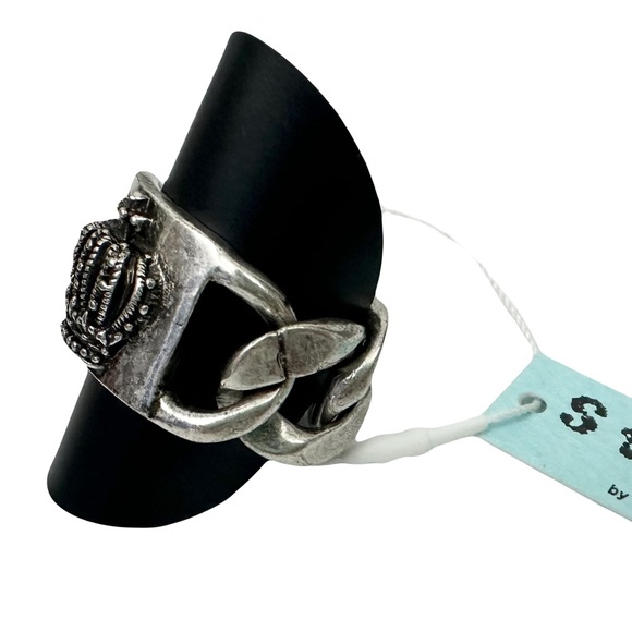 Patina Crown Ring For Men Size 10 Chain Band Vintage Aged Look King Silver Tone - Picture 2 of 3